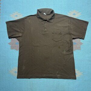 Vintage 70s short sleeve polo shirt Donegal blank brown soft poly cotton L/XL